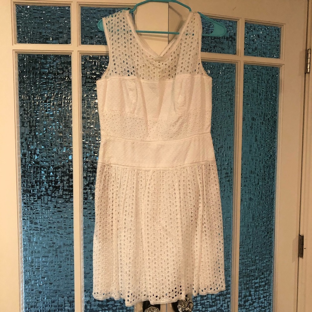BCBG White Cotton Eyelet Dress - Size 10